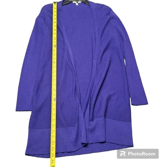Eileen Fisher Deep Purple Open Front Organic Cotton Long Sweater Cardigan Small - Picture 6 of 7